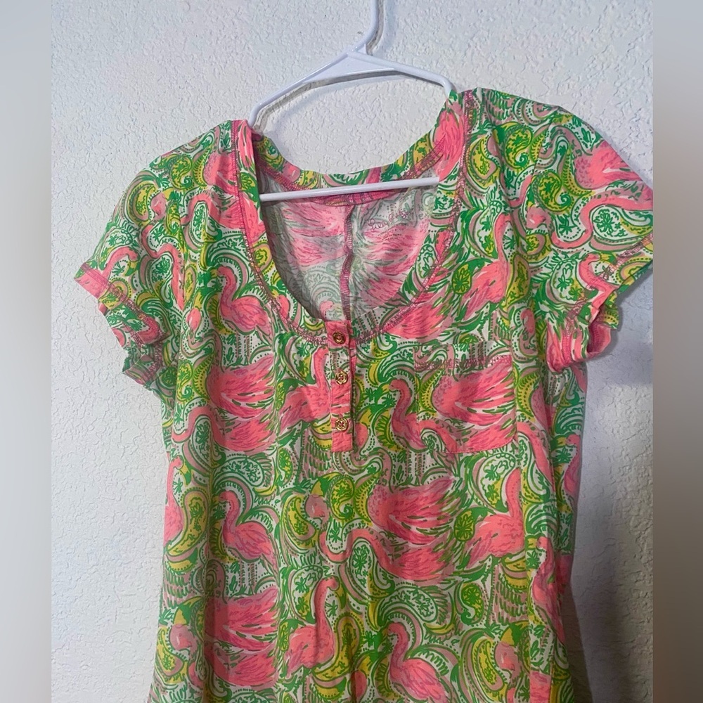 Lilly Pulitzer Britton Hotwings Flamingo Print Short Sleeve Henley dress - Picture 2 of 7